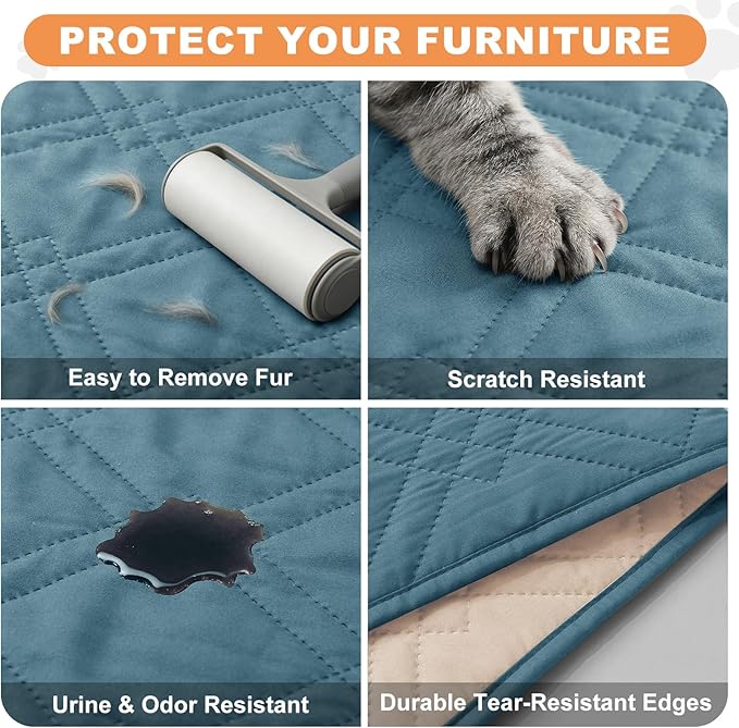 100% Waterproof Dog Couch Protector, Triple-Layer Waterproof Dog Bed Cover Pet Blanket Reversible 2-Tone Sofa Shield, Non-Slip Furniture Guard for Pets(35×71 Inch, Gray Blue+Apricot)