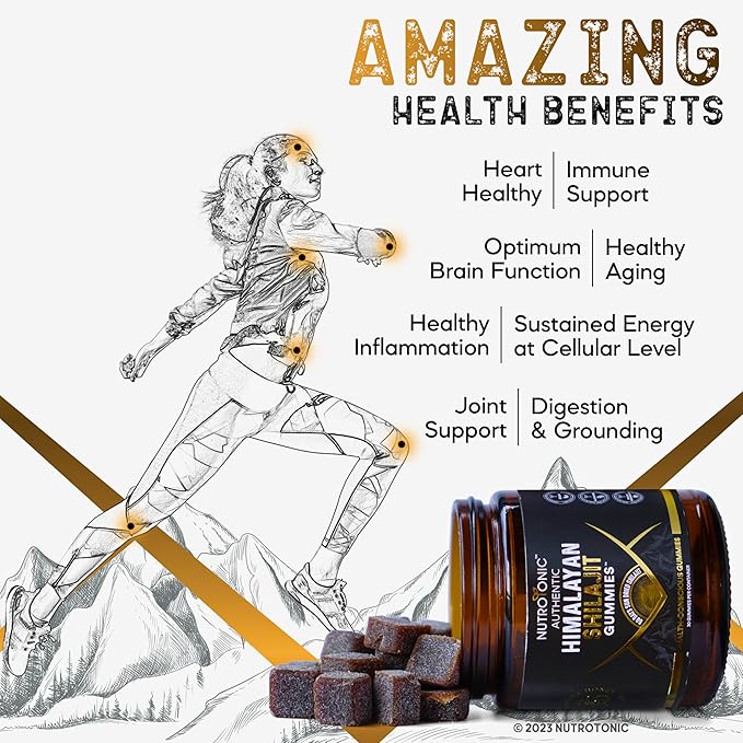 NutroTonic® Authentic Himalayan SHILAJIT Gummies | No Added Sugars | Organic Raspberry Vanilla Flavor | Sweetened by Organic Manuka Honey MGO +263 | Brain, Heart, Cellular Health | 30 Healthy Gummies