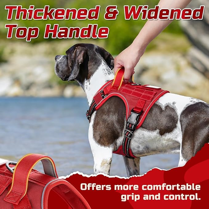 rabbitgoo Tactical Dog Harness for Small Dogs, No Pull Military Service Vest with Handle & Molle, Easy Control for Training Walking, Adjustable Reflective Straps, Red, S