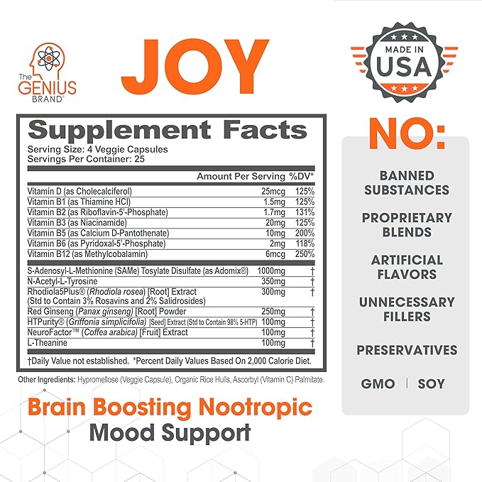 Genius Cognitive & Mood Support Bundle - Lion’s Mane Soft Chews & Joy Mood Enhancer - Supports Focus, Clarity, Mood, & Neural Function