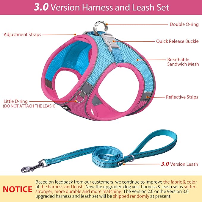 AIITLE Easy Walk Dog Harness and Leash Set - Pet Supply No Pull, Step in Adjustable Dog Harness with Padded Vest for All Weather, Dog Harness No Choke Over, Easy to Put on Medium Dogs Hot Pink L