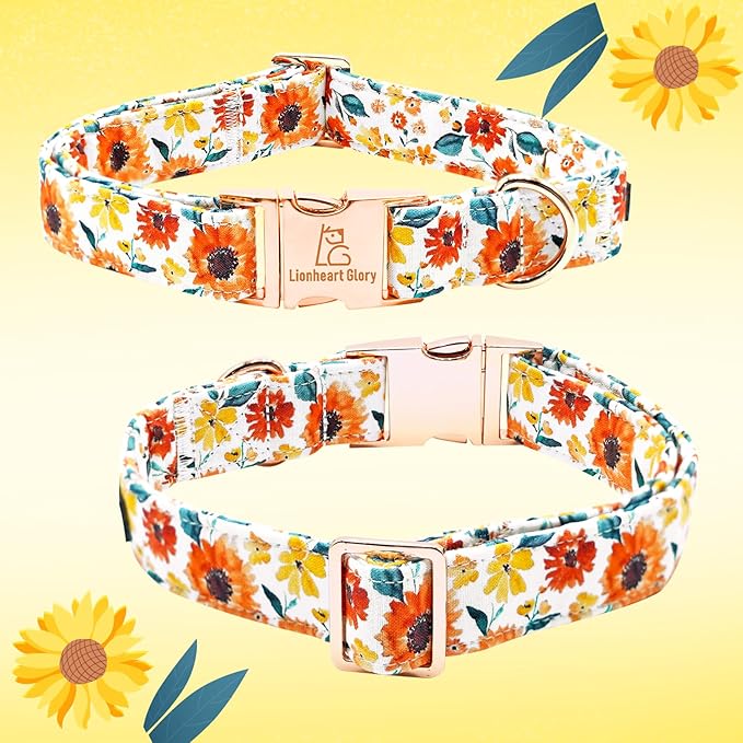 Lionheart glory Dog Collar Bow Collar Floral Dog Collar with Bow Tie Spring Summer Cute Collar Dog Boy or Girl Dog Collars Soft Durable Adjustable Dog Collars for Large Dogs