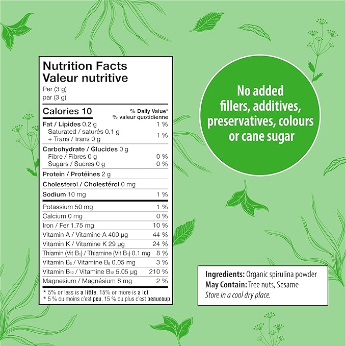 Organic Traditions Organic Spirulina Powder Vegan Non-GMO Superfood, 5.3oz (150g) Bag, 50 Servings per Bag