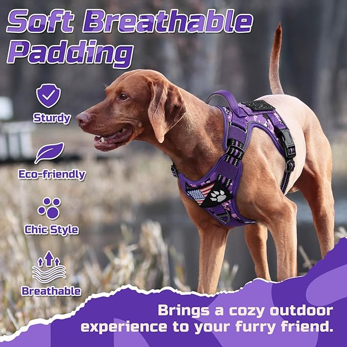 rabbitgoo Tactical Dog Harness for Small Dogs, No Pull Military Service Vest with Handle & Molle, Easy Control for Training Walking, Adjustable Reflective Straps, Purple Camo, S