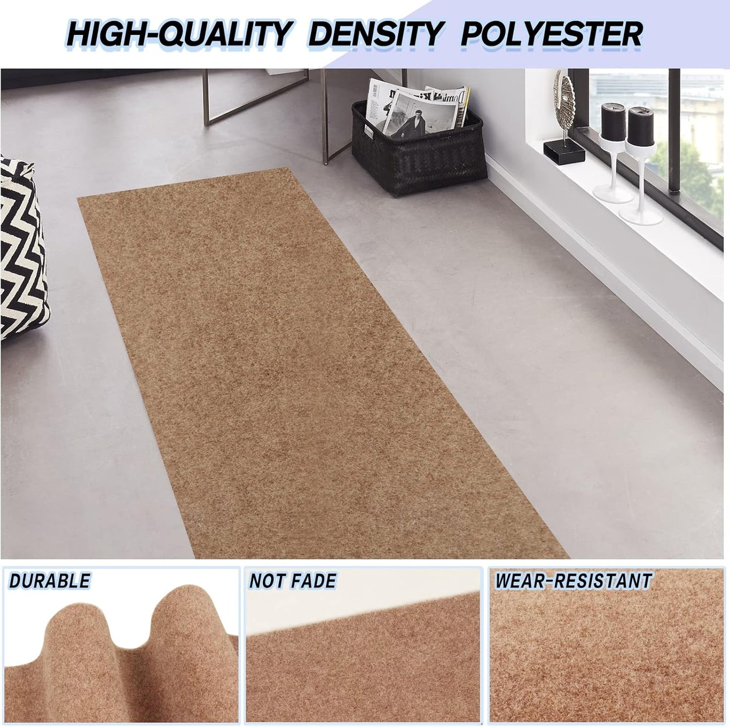 Custom Size Backed Non-Slip Area Rugs Runner, Easy Clean, Waterproof Runner Rugs for Hallway Entryway, Kitchen, Laundry, 4FT x 65FT, Beige