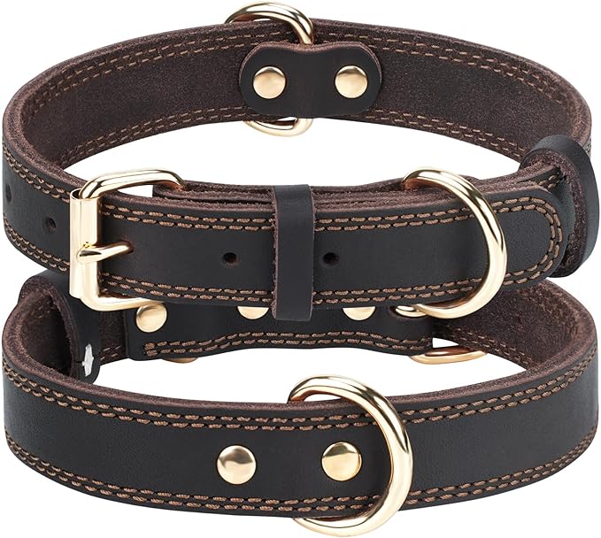 Joytale Leather Dog Collar for Small Dogs, Genuine Solid Sturdy Leather for Active Small Breeds, Adjustable Metal Pin Buckle, Durable and Secure Pet Collar for Daily Use, Brown, XS