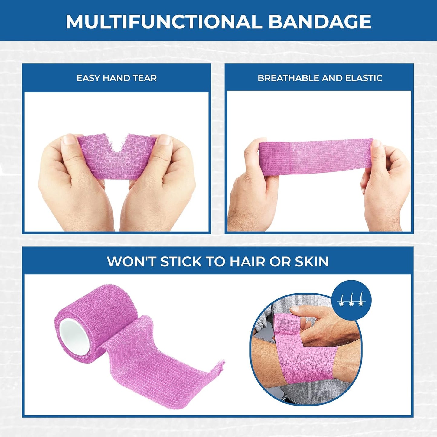 Self Adhesive Bandage Wrap - Pack of 24, Assorted Colors, Non-Woven, Breathable & Water-Resistant Vet Wrap for First Aid, Sports Injury, Body Sprains, & Pets - 2 Inch x 5 Yards