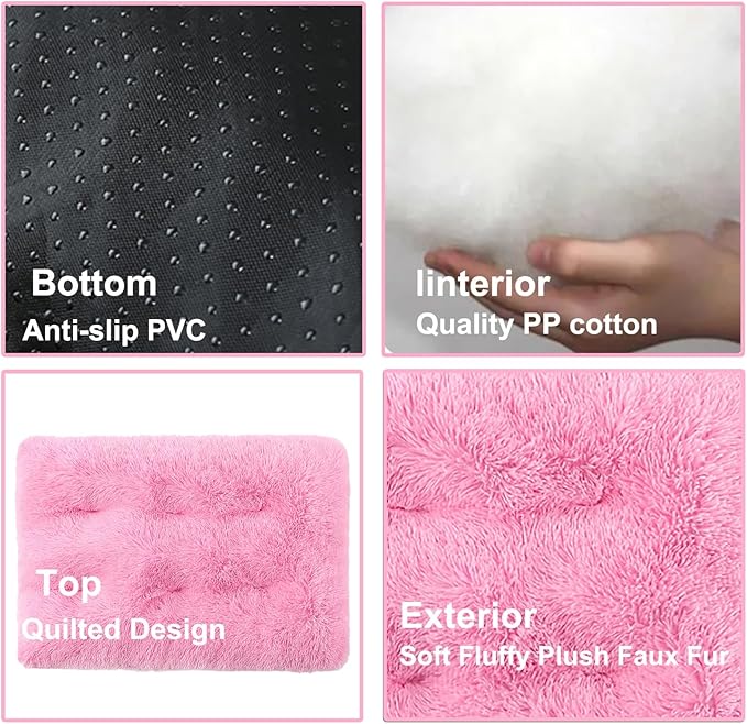Dog Crate Mat, Dog Bed for Large Dogs, Comfy Fluffy Kennel Pad Anti-Slip for Dog beds & Furniture, Quilted Dog Bed for Pets for Medium/Small Dogs Cats (Color : Pink 3, Size : 36x25)