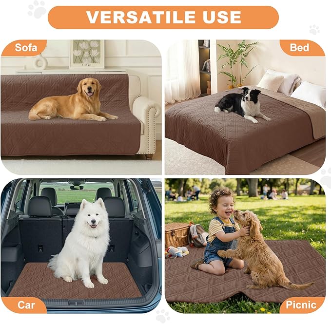 100% Waterproof Dog Couch Protector, Triple-Layer Waterproof Dog Bed Cover Pet Blanket Reversible 2-Tone Sofa Shield, Non-Slip Furniture Guard for Pets(35×71 Inch, Brown+Taupe)