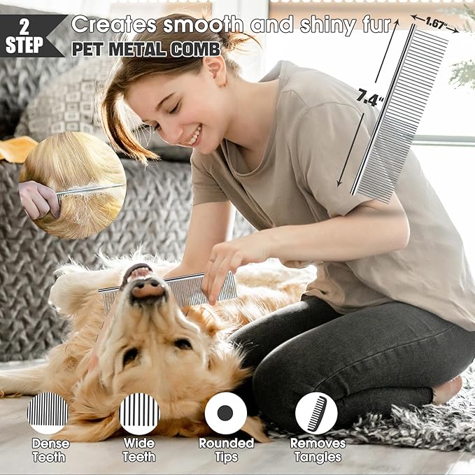 Dog Slicker Brush for Dogs Grooming Kit 4PCS | Large Dog Brush for Goldendoodles Poodles Doodles | Long Pin Haired Brush | Poodle Brushes and Comb (Purple)