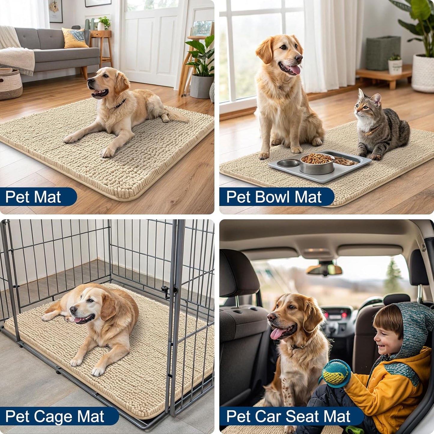 Smiry Dog Door Mat for Muddy Paws 59x35, Absorbs Moisture and Dirt Doormat, Non-Slip Washable Quick Dry Chenille Front Door Mat Indoor Entrance, Entryway Carpet for Inside Floor, Beige