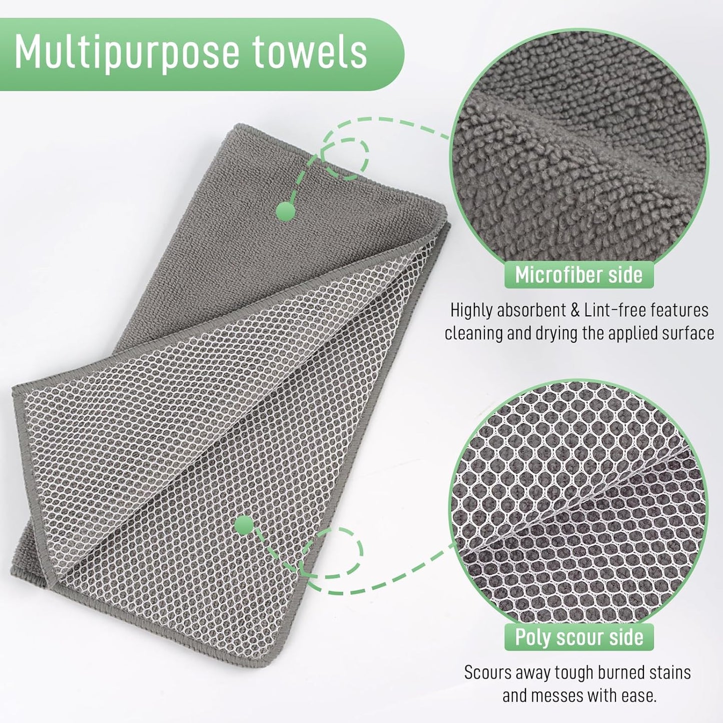 SINLAND Microfiber Dish Cloth Dish Rags for Washing Dishes Best Kitchen Cloths Cleaning Cloths with Poly Scour Side 12Inchx12Inch 20Pack Grey