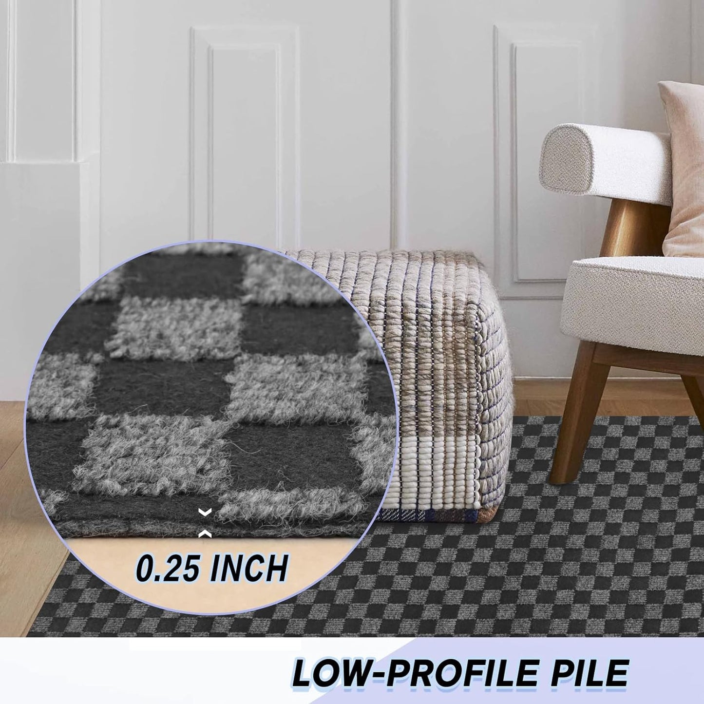 Custom Size Backed Non-Slip Area Rugs Runner, Easy Clean, Waterproof Runner Rugs for Hallway Entryway, Kitchen, Laundry, 2FT x 24FT, Gray Checkered