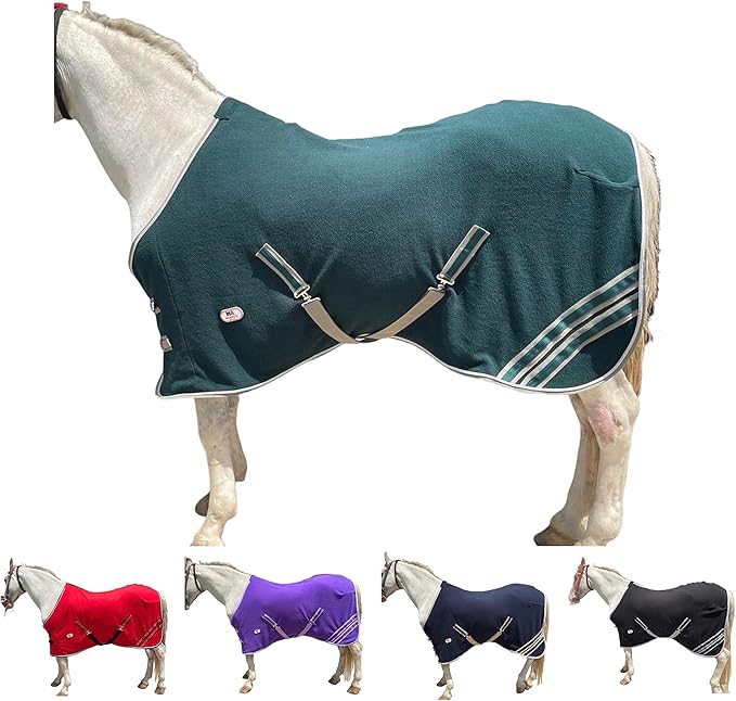 Majestic Ally Anti Pill Fleece Horse Blanket/Sheet with Silver Braided Rope (Hunter Green, 74)