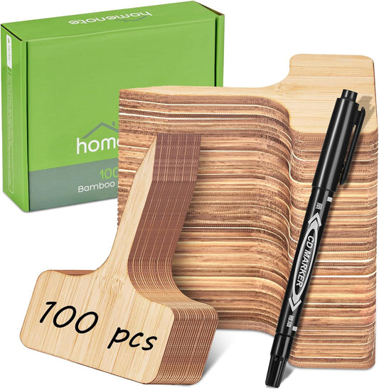 Homenote Bamboo Plant Labels 100Pcs Plant Tags for Seedlings T-Type Tags for Plants Outdoor Garden Markers Vegetable Seedling（2.36 * 4“
