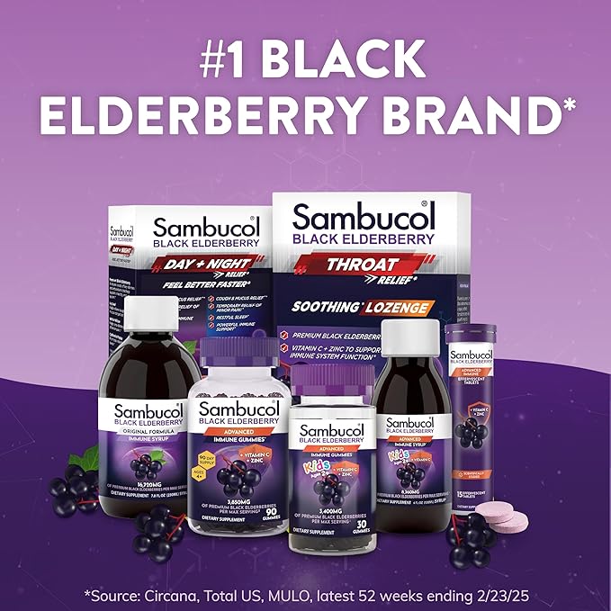 Sambucol Black Elderberry Cough Relief Lozenges - Cough Drops for Adults, Sambucus Elderberry Lozenges, with Ivy Leaf, Cough & Mucus Relief, Immune Support, Berry Eucalyptus - 24 Count, 1 Pack
