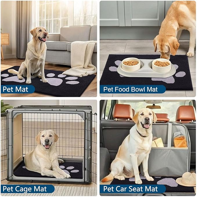 Buganda Dog Door Mat for Muddy Paws, Absorbent Dirt Trapper Washable Indoor Doormats, Non Slip Low-Profile Mud Mat for Dogs, Front Entrance Doormat for Inside Floor (30x20 Inches, Black and Grey)