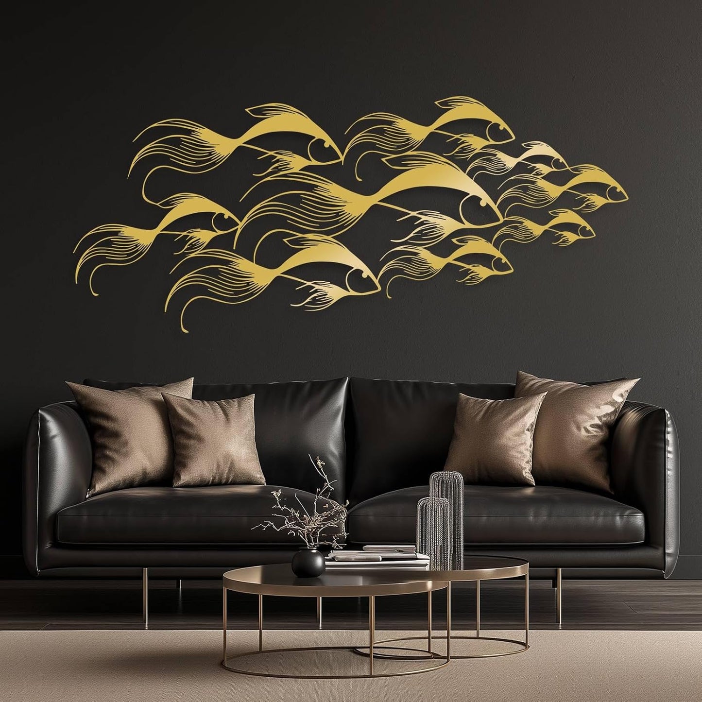 School of Fish Metal Wall Art, Metal Fish Wall Decor, Sea Life Wall Art, Large Nautical Wall Hanging, Modern Beach House Wall Decor, Ocean Themed Artwork for Bathroom (White, 30"x12" | 76x32cm)