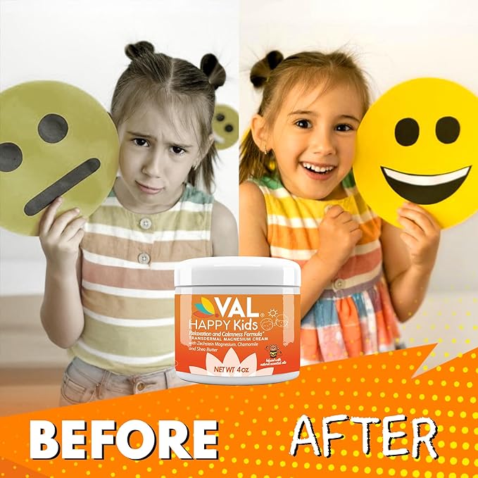 VAL Magnesium Cream for Kids | Relaxation for Daytime & Bedtime Routine | Gentle Zechstein Magnesium Chloride | Calm & Mood Support | with Chamomile, Shea Butter & Essential Oils | USA Made | 4oz