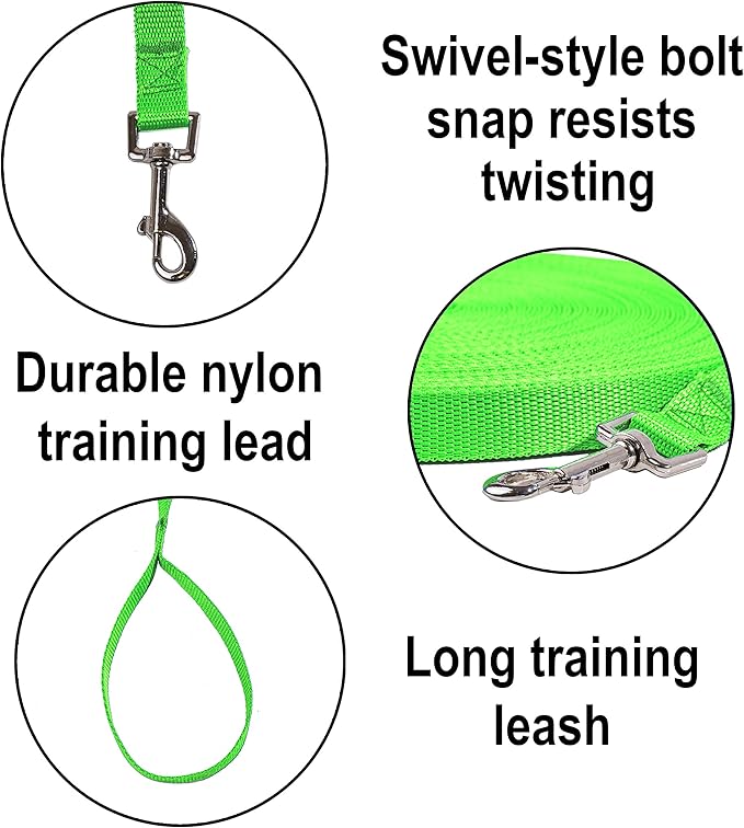 Hi Kiss Dog/Puppy Obedience Recall Training Agility Lead - 15ft 20ft 30ft 50ft 100ft Training Leash - Great for Training, Play, Camping, or Backyard (50 Feet, Green)