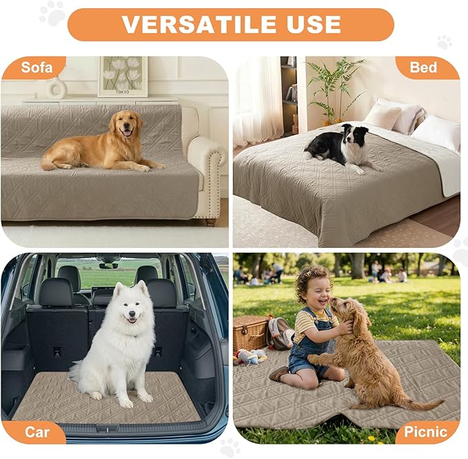 100% Waterproof Dog Couch Protector, Triple-Layer Waterproof Dog Bed Cover Pet Blanket Reversible 2-Tone Sofa Shield, Non-Slip Furniture Guard for Pets(35×71 Inch, Khaki+Off White)