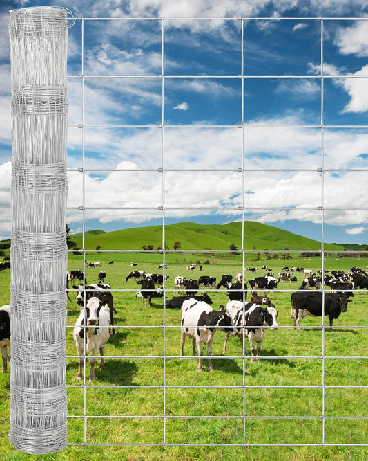 Cattle Farm Fence, 4ft x 164ft Galvanized Wire Fencing for Goat Deer Yard Livestock Animals Protection (Silver, 6x164ft)