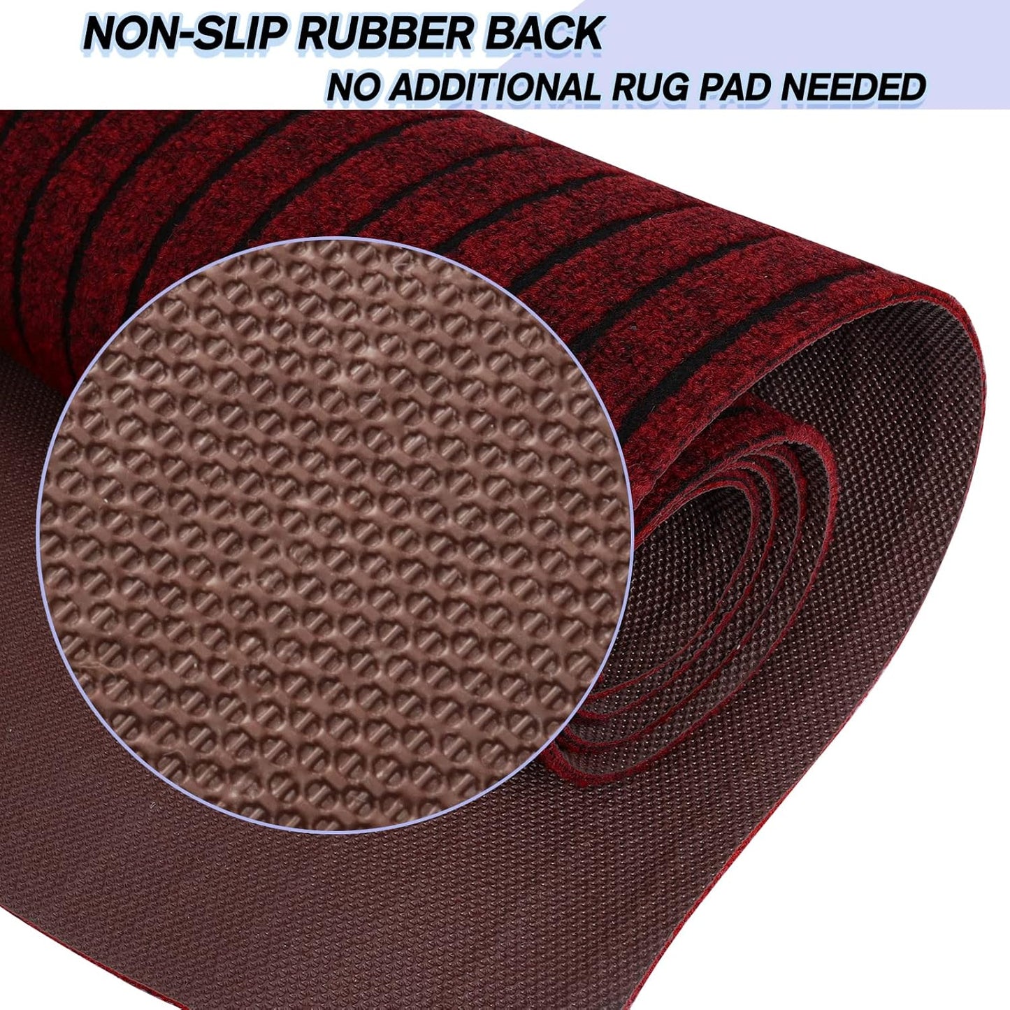 Custom Size Backed Non-Slip Area Rugs Runner, Easy Clean, Waterproof Runner Rugs for Hallway Entryway, Kitchen, Laundry, 2FT x 13FT, Red Stripe