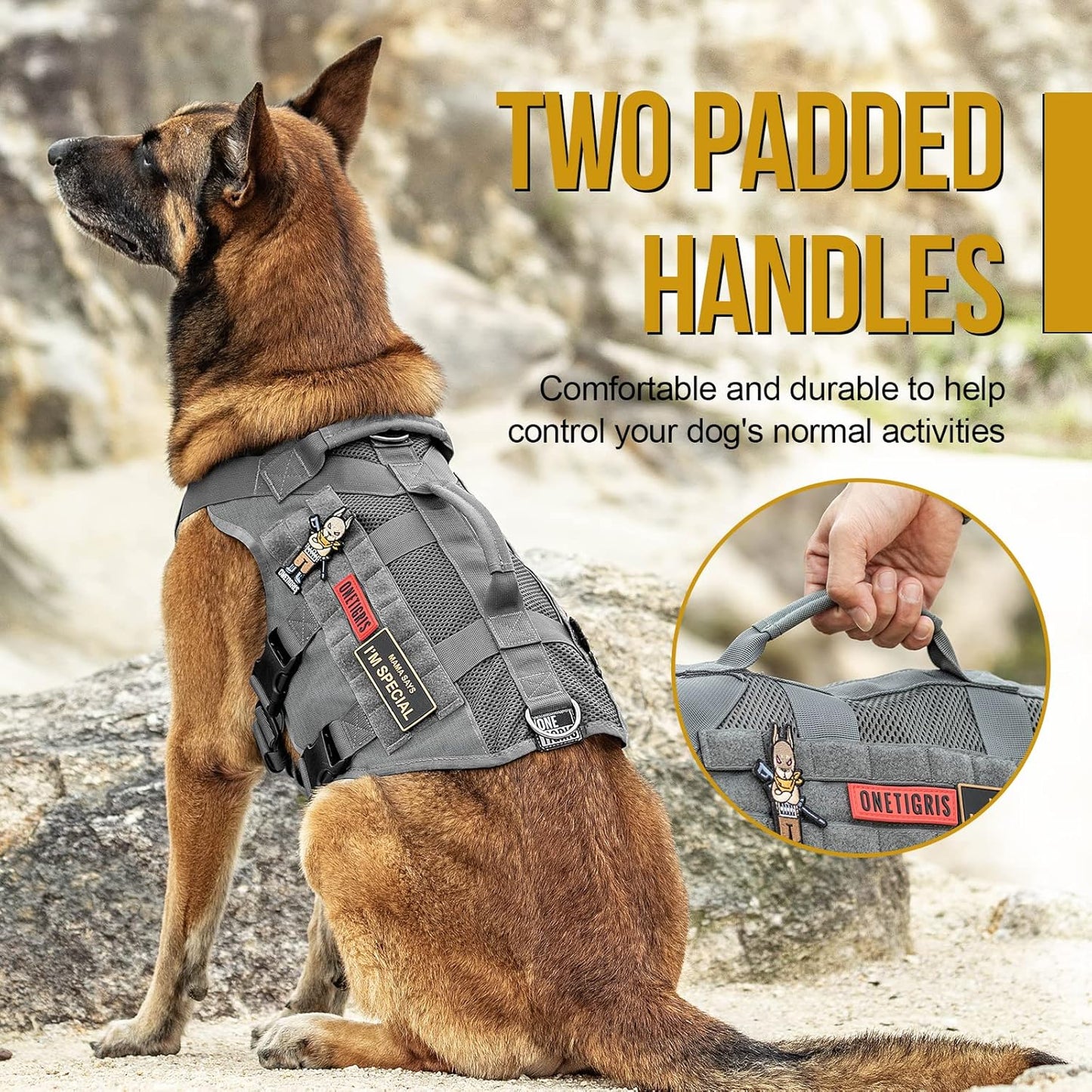 OneTigris No Pull Tactical Dog Harness for Large Dogs, Mesh Design Dog Vest Harness Breathable Military Dog Molle Vests with Handles, Service Dogs Vest Harness for Walking Hiking Training