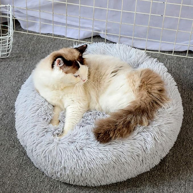 Warming Round Dog Bed for Small, Medium and Large Dogs & Cats, Short & Long Plush Pet Bed, Luxurious Faux Fur Donut Cuddler, Bolster Pet Bed & Sofa, Machine Washable 60CM 24Inch