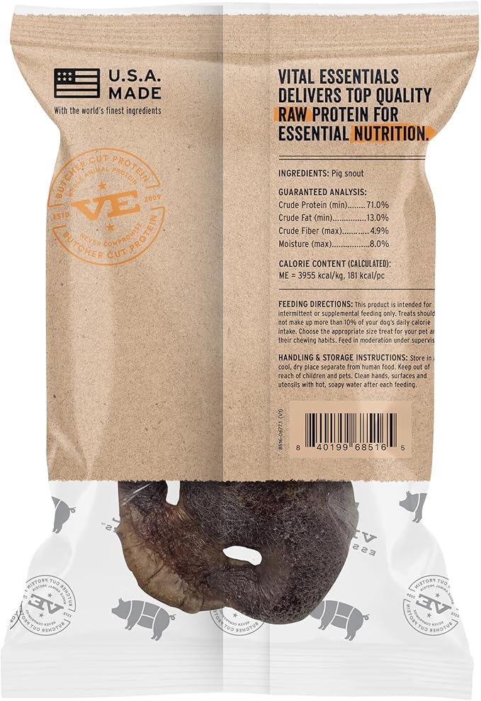 Vital Essentials Freeze-Dried Raw Pig Snout Dog Treat & Long-Lasting Natural Chew, 3-Pack | Single Ingredient Dog Treat for Aggressive Chewers | Made in USA