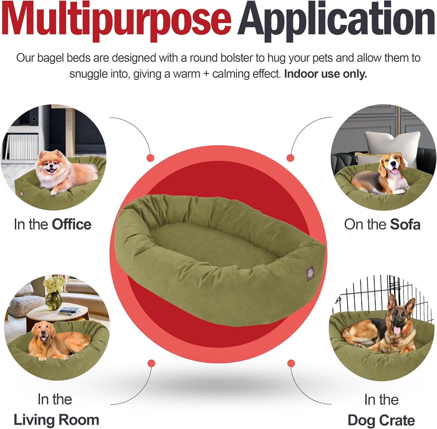Majestic Pet 32 Inch Suede Calming Dog Bed Washable 32x23x7 (Inch) – Cozy Soft Round Donut Dog Bed with Spine Support for Dogs to Rest Their Head - Pet Bed Medium – Sage (2025)