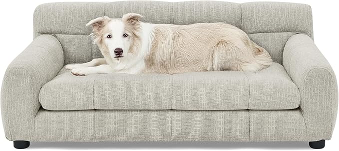 Ball & Cast 38" Dog Couch, Comfortable Dog Sofa Bed with Backrest and Armrests for Medium and Large Dogs, Linen Cozy Soft Cushion Pet Bed, Beige