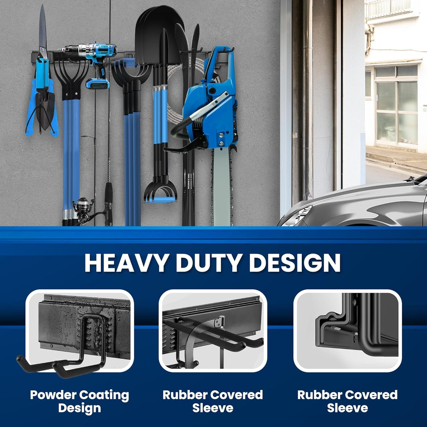 Garage Storage, Garage Organization, Garage Tool Organizer Wall Mount, Garden Tool Organization and Storage 32.1 Inches, Max 300lbs Adjustable Metal Hooks, Hangers Garden Yard Tool Rack,