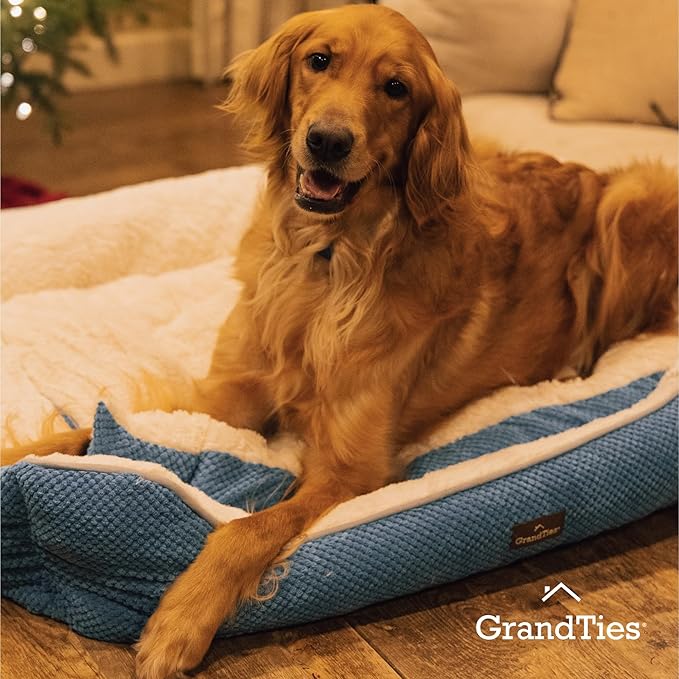 GRANDTIES Fluffy Dog Beds for Small Medium Large Dogs & Cats, Machine Washable Dog Bed, Rectangle Breathable Soft Calming Sleeping Warming Pet Beds with Waterproof & Non-Slip Bottom (XL 40", Azure)