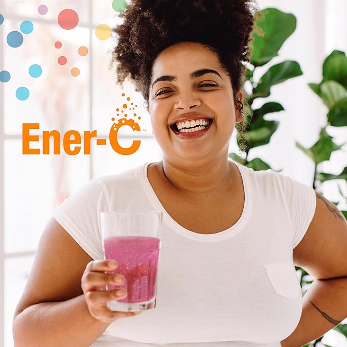 Ener-C Raspberry Multivitamin Drink Mix Powder Vitamin C 1000mg & Electrolytes with Real Fruit Juice Natural Energy & Immune Support for Women & Men - Non-GMO Vegan & Gluten Free - 30 Count