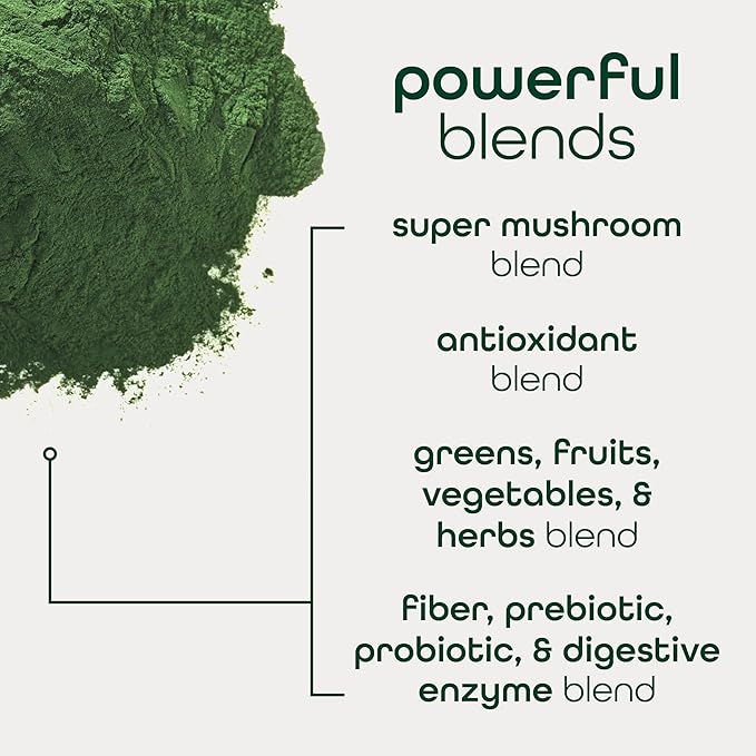Organic Super Greens Powder, 70+ Superfoods, 0 Sugar, 3G Fiber, Spirulina, Chlorella, Antioxidants, Prebiotics/Probiotics, Digestive Enzymes, Mango, 30 Servings