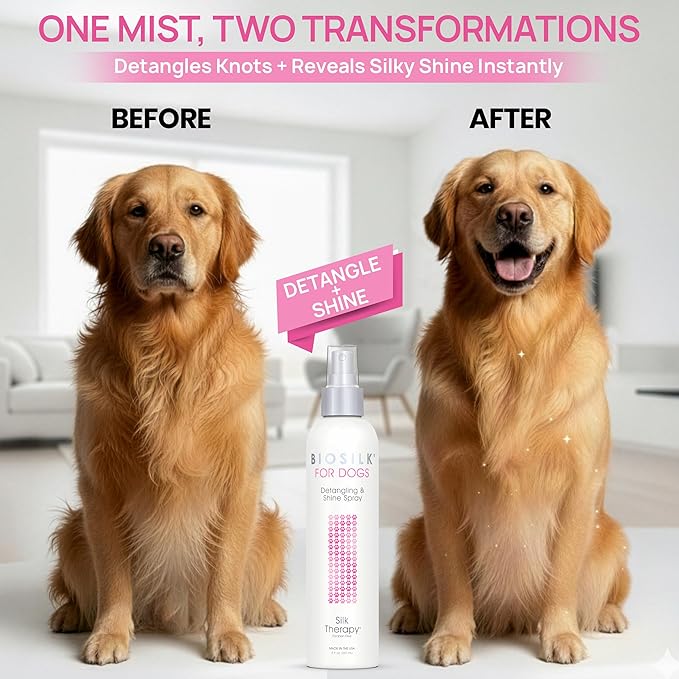 BioSilk for Dogs Detangling Spray with Shine Support, Lightweight Leave in Grooming Mist That Helps Smooth Coats, Detangle, and Add Shine Without Buildup, 8 Fl Oz - 2 Pack