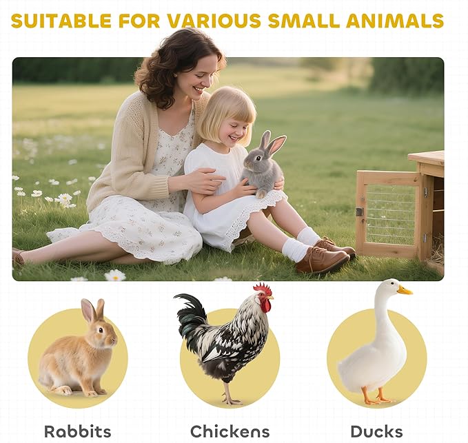PawHut 58" Rabbit Hutch, Wooden Bunny Hutch, Guinea Pig Cage, Small Animal Enclosure with Run Area, Removable Tray, Asphalt Roof, Lockable Doors and Ramp, Nature Wood