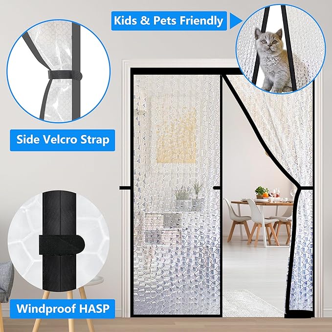 RELIANCER Magnetic Thermal Insulated Door Curtain,Waterproof EVA Door Cover,Fit Doors Size Up to 74"x80",Temperature Protection Insulated Doorway Curtain Partition,Patio Self-Closing Doors Net Screen