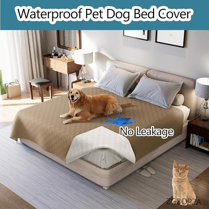 Dog Bed Cover Waterproof Microfiber Quilted Mattress Cover Pet Mat Silicon Non Slip 9 Size Furniture Protectors for Bed Sofa Couch (76 x 127 cm/30 x 50 in,Taupe)