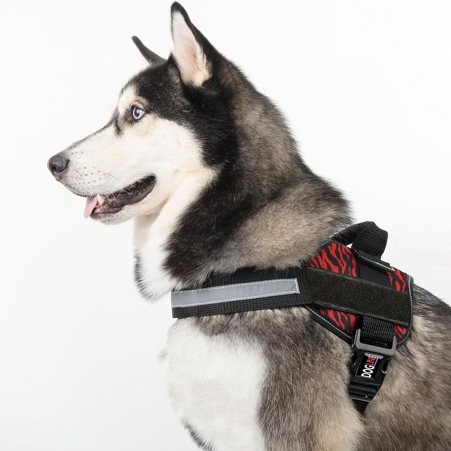 Dogline Dog Harness, Reflective No-Pull Adjustable Vest with Handle for Walking, Training, Breathable, No - Choke Harness for Small, Medium or Large Dogs Room for Patches Zebra Black/Red M 22"-28"