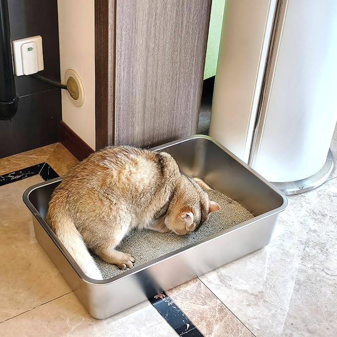 Stainless Steel Litter Box 4 Pack,XL Metal Litter Box for Adult Big Cats,Stainless Steel Cat LitterBox, Cat LitterBox High Sided -Pet Toilet Easy to Clean,Non Stick, No Smell