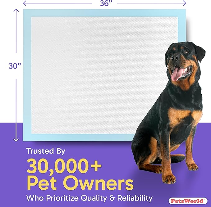 PetsWorld XL Dog Pee Pads 30"x36", 2,400-Count – Heavy Duty, Leak-Proof Potty Training Pads for Puppies & Large Dogs, Super Absorbent, Quick-Dry Disposable Pads with Odor Control