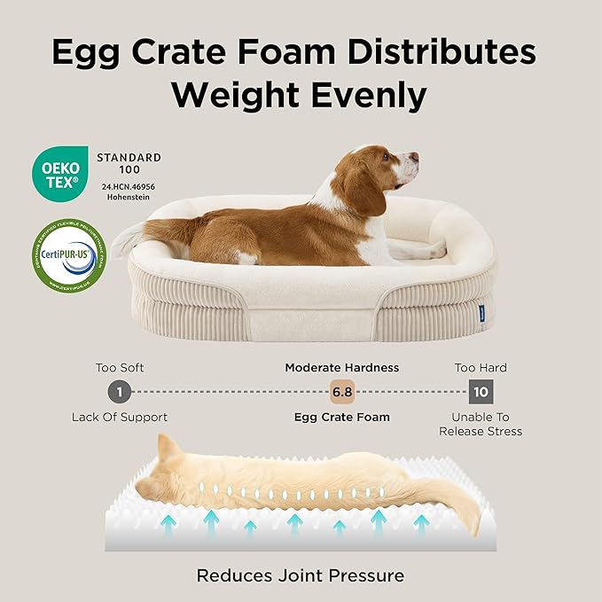 Bedsure XL Orthopedic Dog Beds Large Sized Dog - 360° Oval Bolster Large Dogs Bed for Senior Dogs with Waterproof Washable Cover, Extra Large Comfort Pet Sofa Couch with Ultra-Soft Fleece, Beige, 42"