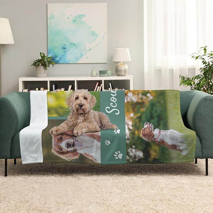 Prints Next Day – Custom 30" x 40" Sherpa Pet Lightweight Blanket with Multi-Photo Upload - Personalized with Pet Lightweight's Name - Gift for Dog or Cat Owners - Printed in America