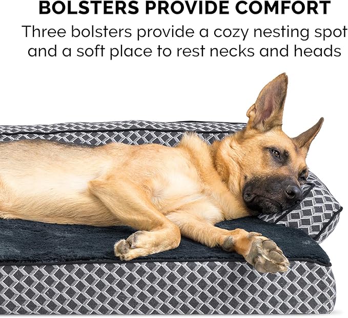 Furhaven Comfy Couch Plush & Décor Sofa-Style Egg Crate Orthopedic Foam Dog Bed - Diamond Gray, Small