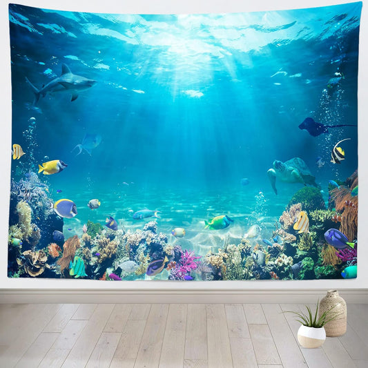 Loccor Underwater World Tapestry Blue Ocean Wall Hanging Under the Sea Coral Reef Wall Tapestry 80X60 Inches Tropical Fish Tank Undersea Tapestries Marine Wall Art for Bedroom Living Room Dorm Decor