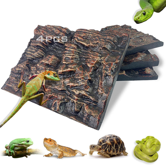 4pcs Rock Terrarium Background,3D Reptile Tank Background Board,Amphibian Stereo Backdrop Wall,Lizard Snake Gecko Spider Chameleon Turtle Fish pet silo Background Decorative Panel