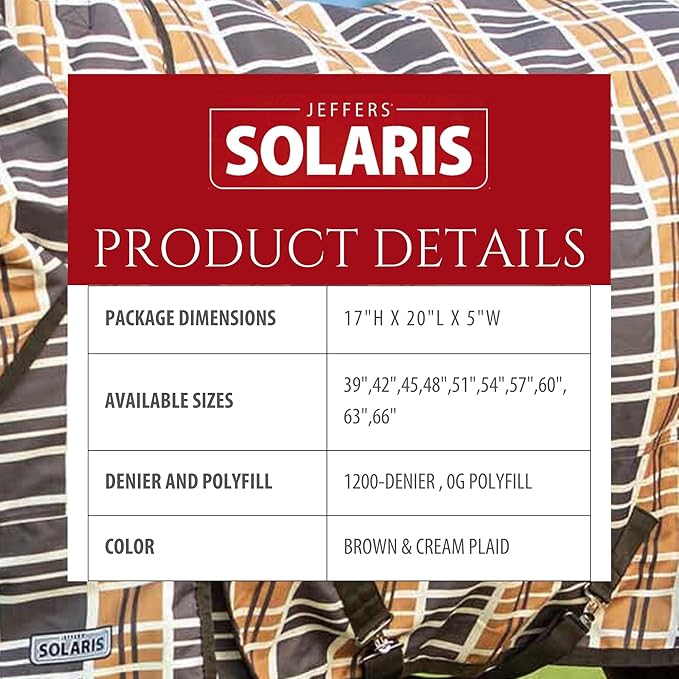 Jeffers Pony Poppins Solaris 1200 Denier Turnout Blanket Brown & Cream Plaid 42" - Waterproof, Breathable Horse Blanket with 0 gram Polyfill, No Insulation, Ideal Protection for Wind & Rain,