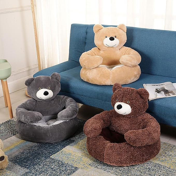 Dog Sofas & Chairs, pet Shape Sofa, Slip Resistant Dog cat Furniture, Adorable Bear Shaped Pet Sofa Bed, Washable Dog cat Couch, Plush Soft Couch for Dogs and Cats S(bottomDiameter46cm) Brown+mat